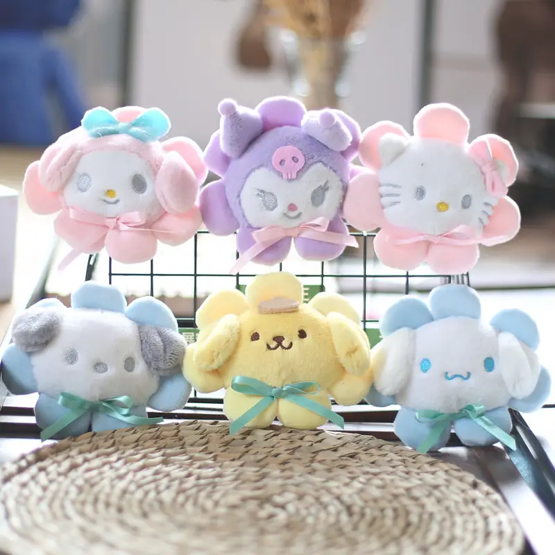 JM chaud sanrio mini fleur en peluche kawaii anime kuromi mélodie tournesol rideau boucle sac pendentif mini jouets en peluche porte-clés