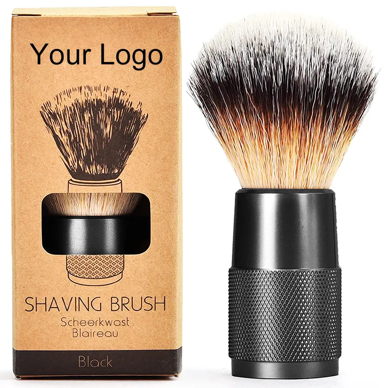 JDK Custom Logo Printing Synthetic Knot Metal Alumínio Handle Nylon Hair Wet Shaving Brush para Homens