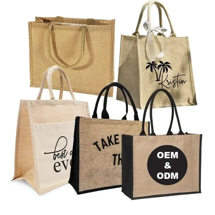 Logotipo personalizado Promocional Eco Pano Reutilizável Carregando Sacos De Presente Mulheres Praia Mão Tote Laminado Mercearia Bolsas De Compras Saco De Juta