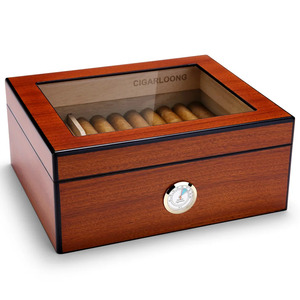 CIGARLOONG บุหรี่ซิการ์วูด Humidor พร้อมไฮโกรมิเตอร์ในตัวและเครื่องทําความชื้นสําหรับซิการ์ 50 บุหรี่เปียโนแล็กเกอร์ซิการ์ Humidors - Product Image 1