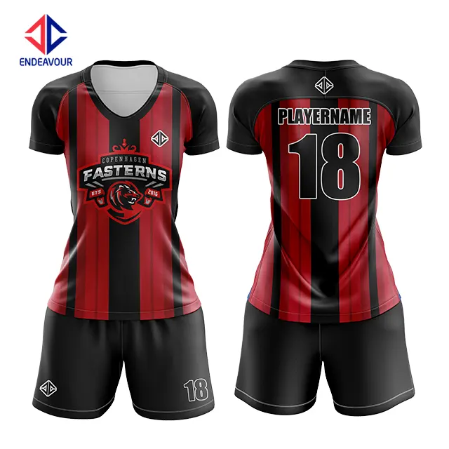 Custom Logo 100% Polyester Volledig Sublimatie Printing Womens Voetbal Uniformen Jersey Set Voor Verkoop