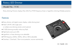 V1-K 12-24VDC 20A manopola rotante a 1 canale controller led display numerico digitale CV PWM LED dimmer - Product Image 4
