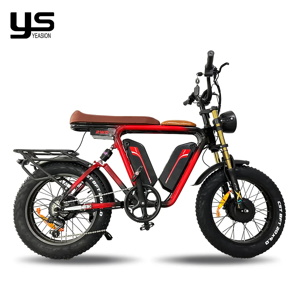 Bicicleta eléctrica de 20 pulgadas, ebike de doble batería 22Ahx2, 1000W, 48V, MTB, suspensión completa, neumático ancho