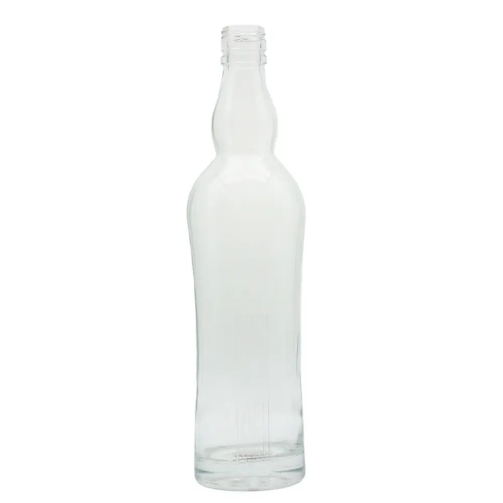 680ml bentuk kustom kaca Gin asli botol minuman keras kosong langsung disediakan oleh produsen botol Rum
