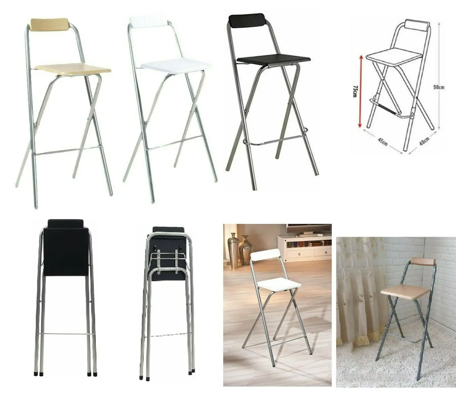 등받이와 발판이 있는 접이식 바 의자, 주방 카운터 높이 의자, 덮개를 씌운 좌석 경량 접이식 바체어