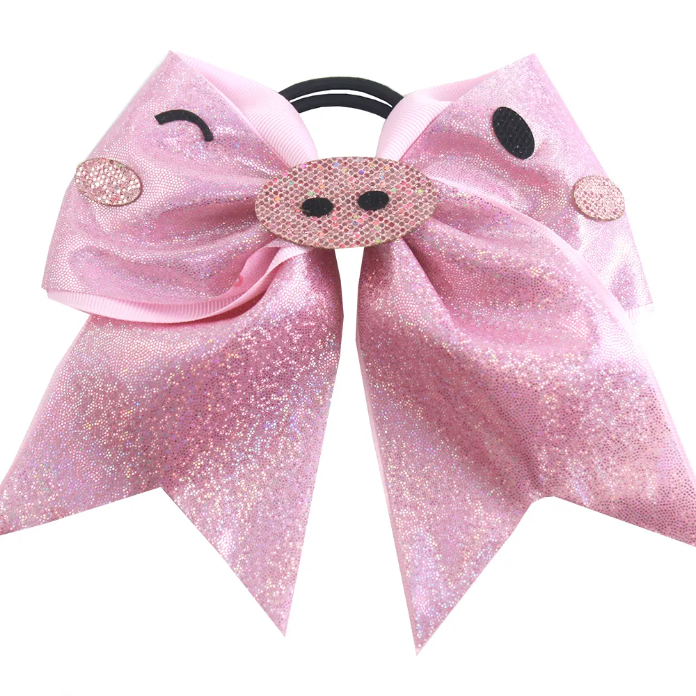 Блестящая лента Розовая Свинья с блестящими бантами для волос в носу для детей Розовая свинка ключевая пряжка