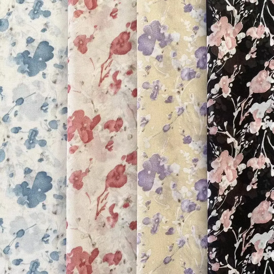 Estoque chiffon alta qualidade impresso tecido chiffon confortável macio para o vestido do verão