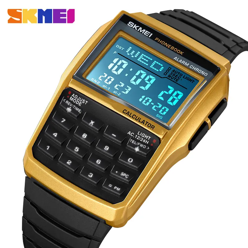SKMEI 2255 Calculadora Diseño Reloj clásico Moda Hombres TPU Correa Pantalla LED Relojes 3Bar Reloj digital a prueba de agua reloj hombre