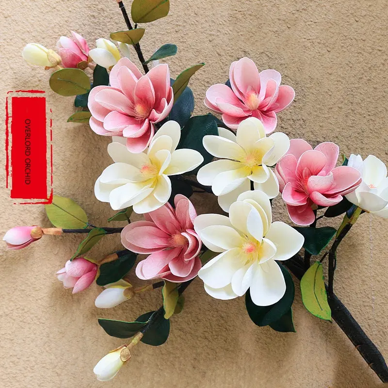 Flor de Magnolia Artificial para decoración del hogar, orquídeas artificiales de látex EVA de tacto real, baratas, V19