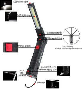 ไฟฉาย LED ชาร์จไฟได้ USB, ไฟฉายช่างพร้อมฐานแม่เหล็กพับได้สำหรับซ่อมรถยนต์แรงดันไฟฟ้า6V - Product Image 3