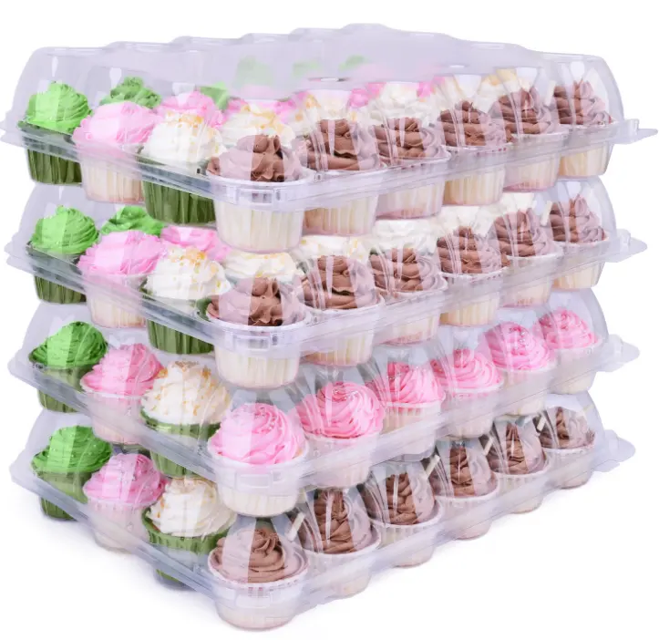 Kotak Cupcake bening 24 hewan peliharaan sekali pakai dan kotak Cupcake plastik transparan dengan wadah kue Cup Mini kubah