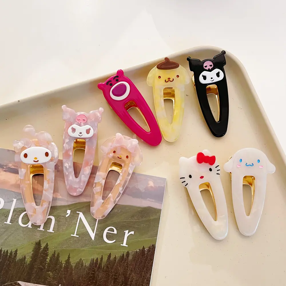 Fantezi sevimli çocuklar bebek saç tokası s aksesuarları selüloz asetat Metal Hello Kitty saç tokası s Sanrio patlama saç tokası kızlar için