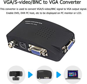 Convertidor de vídeo BNC a VGA, entrada de S-Video a salida VGA, compatible con PAL/NTSC, fácil de instalar y operar
