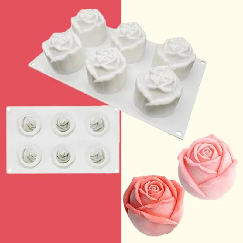 Molde 3D de silicona para pastel de flores, corazón de amor, rosa, vela, forma de rosa, moldes para velas de San Valentín