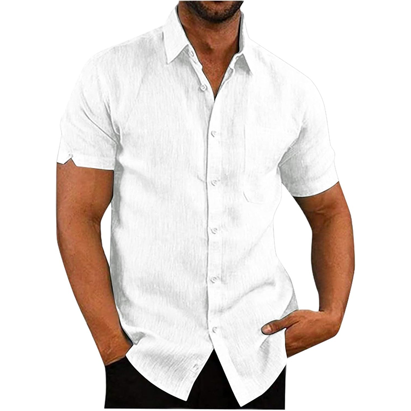 White Mens cotton linen poplin shirt