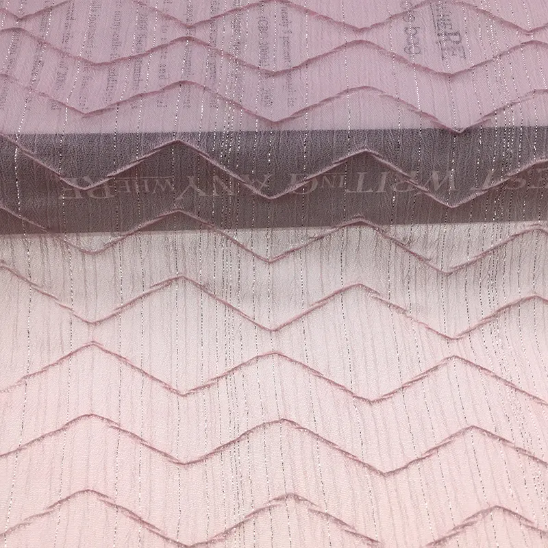 Fabricante super suave gasa 100% de fibra de poliéster brillante tejidos de crepé transparente tul arruga plisado de tela con lámina de oro