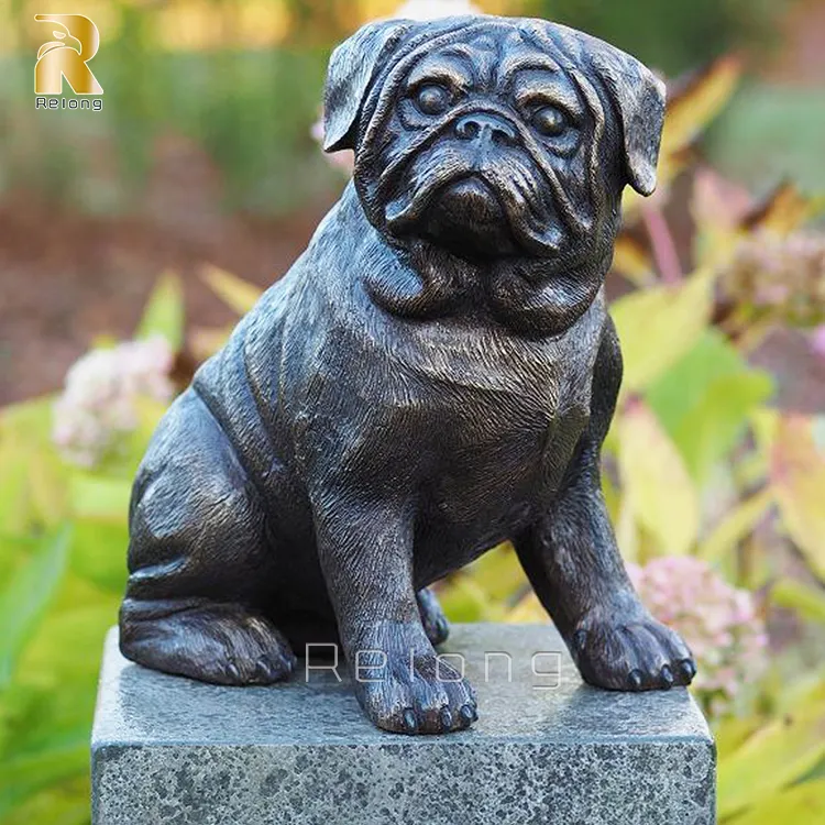 Vivid Metal Animal ornamentos vida tamanho bronze Pug cão estátua para venda