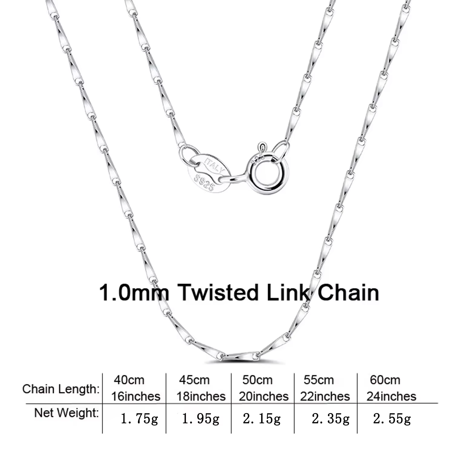 Catena intrecciata in argento da 1 mm