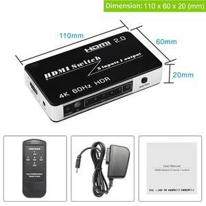 YUNZUO HDMI 5 interruptor de entrada 1 salida HDMI interruptor 5 puertos 4K 60Hz 5x1 interruptor HDMI con control remoto - Product Image 2