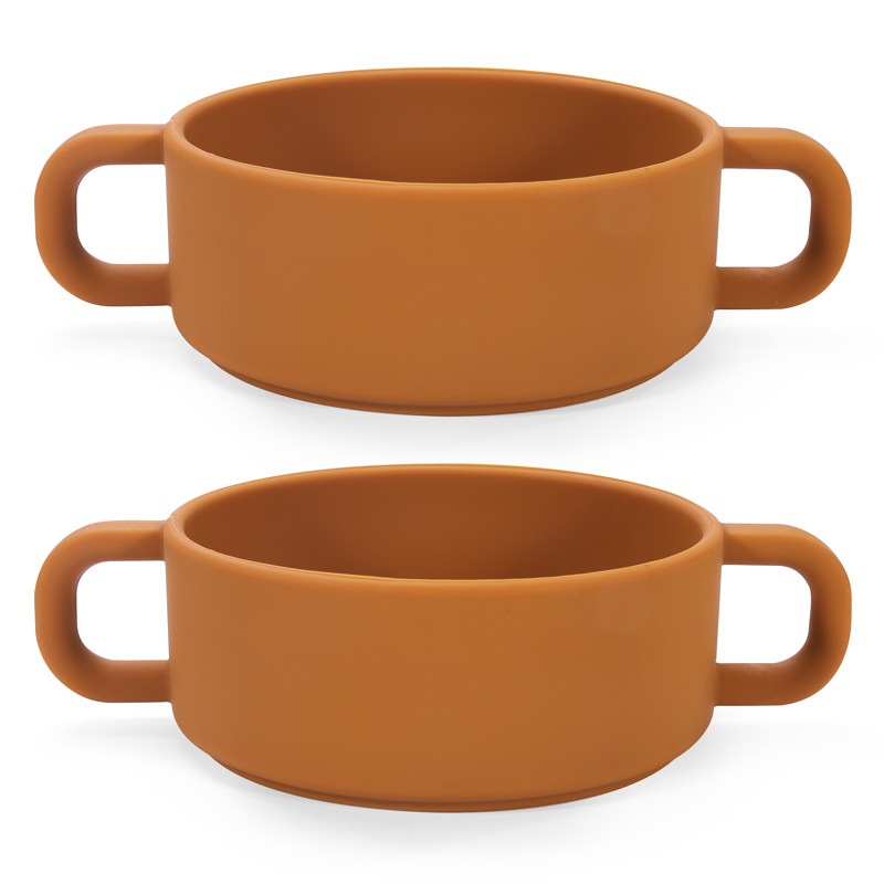 Training bowl with handle - brownish-yellow