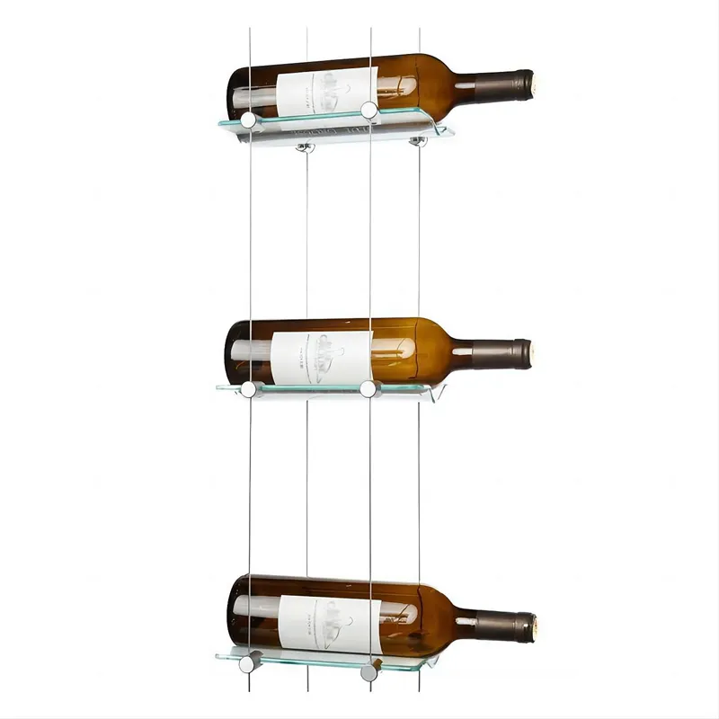 New Style Customized Hanging Wall Mounted Wine Rack Floating Cable Wine Rack