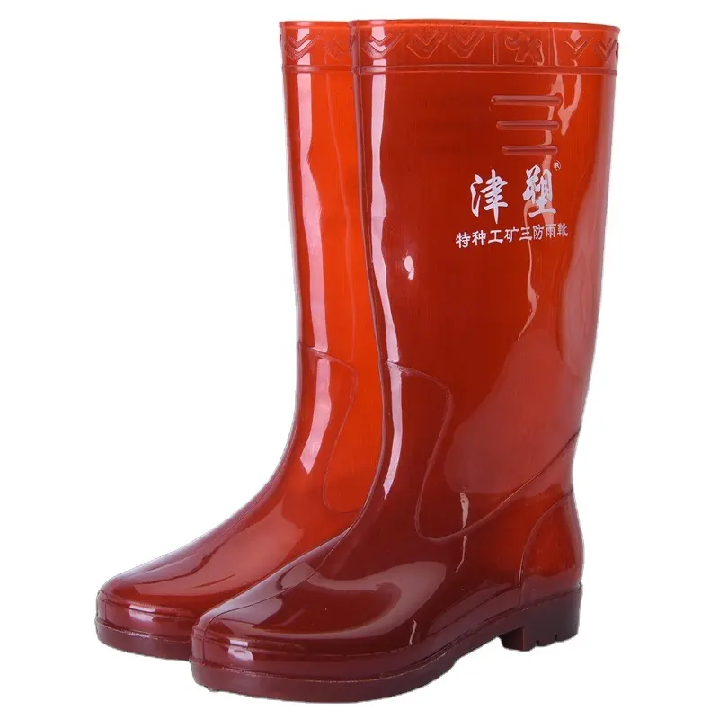 Goedkope Licht Glanzend Rood Lange Knie Hoogte Hoge Hak Mode Pvc Waterdichte Regenlaarzen Voor Werknemer