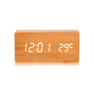 Retro Alarm Clocks Voice Control Backlight Wooden <strong>Digital</strong> Clock Reloj <strong>Temperature</strong> Detection square Alarm Clock - Product Image 1