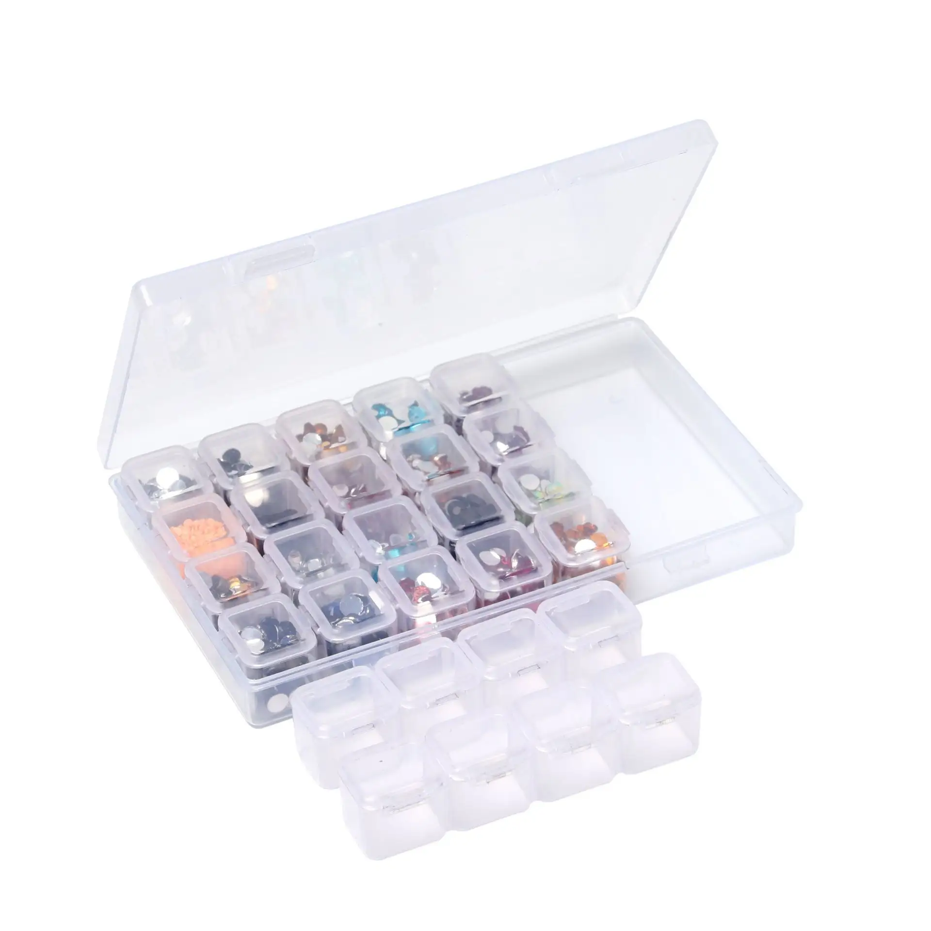 Caja organizadora de plástico con 28 rejillas para Nail Art, herramientas de medicina con diamantes de imitación, decoración de tachuelas, caja de almacenamiento