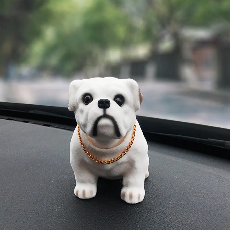 Adornos de animales de resina personalizados de fábrica, cabeza móvil de perro, muñeca, tapicería Interior para decoración automática