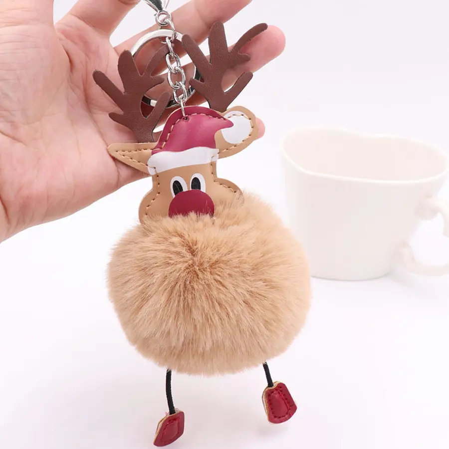 Nova Natal Dos Cervos Chaveiro Trinket Bonito Pompom Pele De Pelúcia Boneca Chaveiro de Couro Anel Chave Chaveiro Menina Pingente de Chave