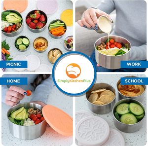 Paslanmaz çelik sızdırmaz silikon kapak yemek kabı çocuk yetişkin Bento kutusu yeniden kullanılabilir İstiflenebilir 5-Pack aperatif yiyecek yerleştirme kapları seti - Product Image 3