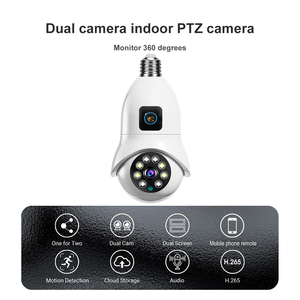 Lente dual 4MP CCTV interior Wifi bombilla Cámara visión nocturna Ptz 360 grados Audio IP Sistema de Vigilancia cámara de seguridad para el hogar