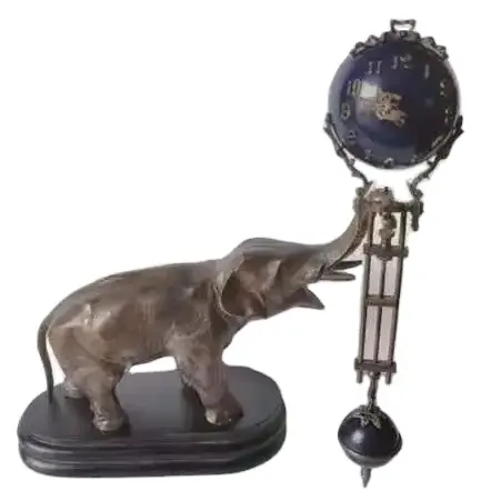 Figure d'éléphant antique mystérieux Pendule en laiton Swinging Swinger Cobalt Blue Ball Horloge de table mécanique pour collection, décoration