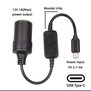 ブースターチップ付きUSB-C〜12V電源出力アダプター-5V2.1-3A入力から12V1A出力コンバーターケーブル - Product Image 1