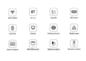 WiFi ses akışı alıcı BT5.4 optik AUX Airplay <span class=keywords><strong>DLNA</strong></span> çok odası oynatma müzik flama