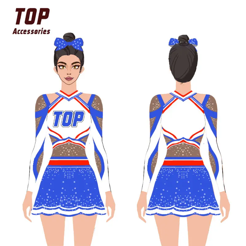 Sublimazione personalizzata Spandex brillano Sexy strass cinese Cheerleading uniformi di fabbrica