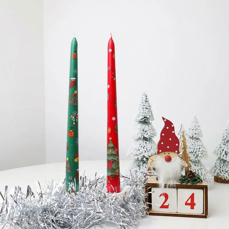 Huamin 25 cm Longo Pólo pilar Cônico Perfumado soja Velas Home Decor Pintado À Mão Mesa de Natal Cera De Abelha Taper Candle Sticks