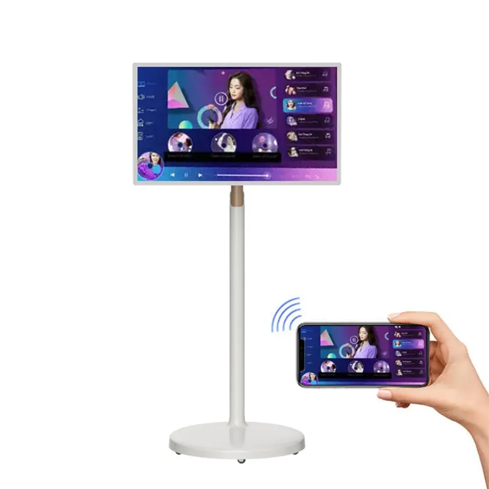 Dokunmatik ekran 32 inç taşınabilir LCD Tv Android sistemi hareketli şarj standı kablosuz taşınabilir Tv pil ile