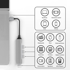 อะแดปเตอร์ <span class=keywords><strong>USB</strong></span> C HUB 3.0 Type C 4 Port,ตัวแปลงมัลติอะแดปเตอร์ OTG <span class=keywords><strong>USB</strong></span> สำหรับ Macbook Pro 13 Air Mi Pro HUAWEI PC อุปกรณ์เสริมตัวแปลงโทรศัพท์ - Product Image 2