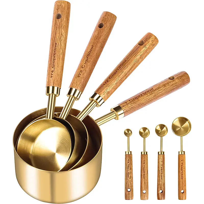 Set di cucchiai dosatori manico in legno misurini in acciaio inossidabile cucchiai strumenti di cottura bilancia da caffè accessori da cucina