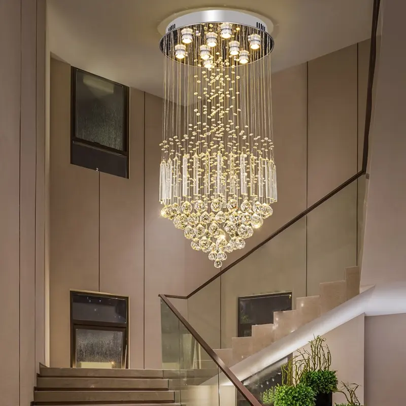 Can Be Customized Luxury Modern Chandeliers Pendant Light Stairs Chandelier Drops And Lamps 2 Meter Crystal High Ceiling Light