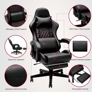 ハイバックバタフライメカニズムコンピュータチェアリンクアームレストオフィスチェアマッサージ回転ゲームチェアフットレスト付き - Product Image 4