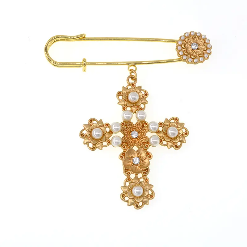 Broche de botón cruzado retro para mujer, accesorios de vestir para banquete, broches de perlas de diamantes de imitación de cristal, novedad, venta al por mayor