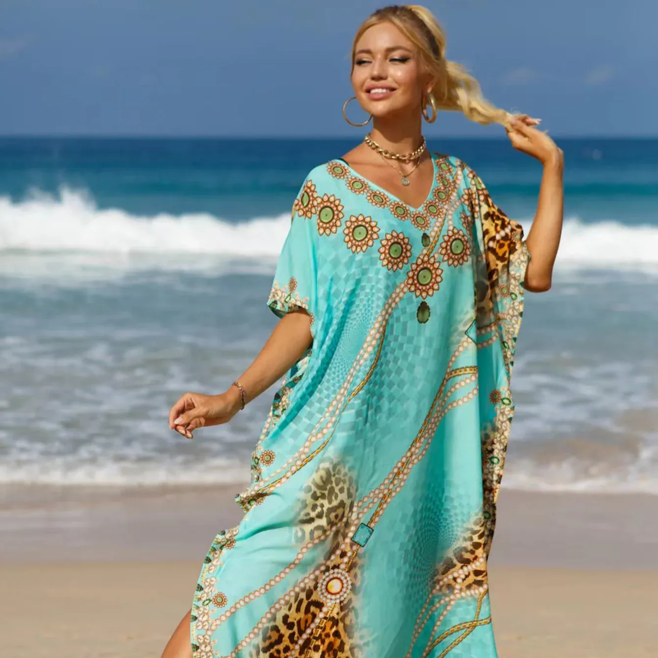 Precio de fábrica África mujer Vestido largo de talla grande Dubai Long Beach Caftan kimonos damas Boho largo cubrir