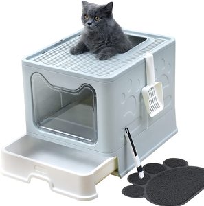 Sevimli tasarım büyük katlanabilir kedi kum kabı çekmece ile tam kapalı hayvan tuvaleti kutusu - Product Image 3
