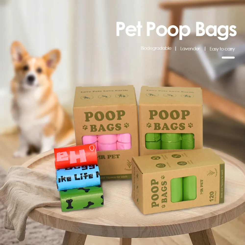 Bolsas biodegradables para excrementos de perros, respetuosas con el medio ambiente, eliminación de residuos de mascotas, bolsas para excrementos de perros