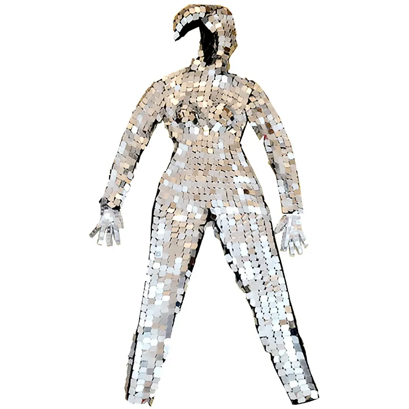 Schlangen art Silber Spiegel Kostüm Frauen Mädchen Bühnenshow Spiegel Bodysuit Männer Roboter Tanz kostüme