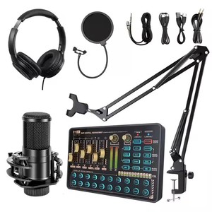 Tarjeta de sonido de condensador con cable profesional de voz para grabación de transmisión en vivo Tarjeta de sonido de audio Incluye auriculares de monitor - Product Image 1