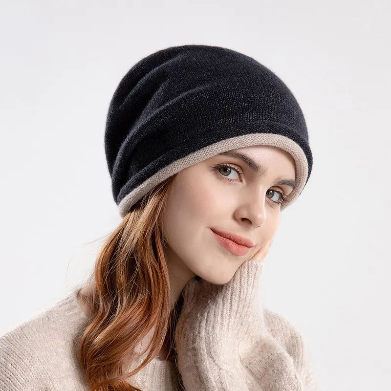 FF1856 도매 소프트 경량 오버사이즈 해골 모자 여성 겨울 따뜻한 해골 비니 헐렁한 니트 비니 겨울 모자