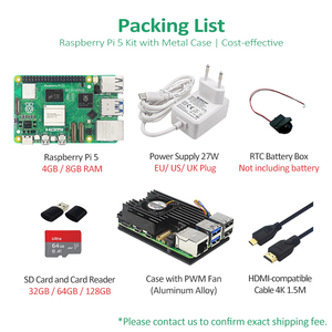 Raspberry Pi5キット4 GB8GB RAM (電源を含む) 27WRTCバッテリーボックスSDカードカードリーダーメタルケース (ファンビデオケーブル付き) 4K - Product Image 2